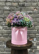 Цветочная композиция из Гипсофила и Розы в шляпной коробке в Салехарде