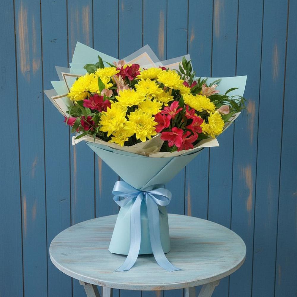 Букет цветов из: Альстромерии и Хризантемы в Салехарде