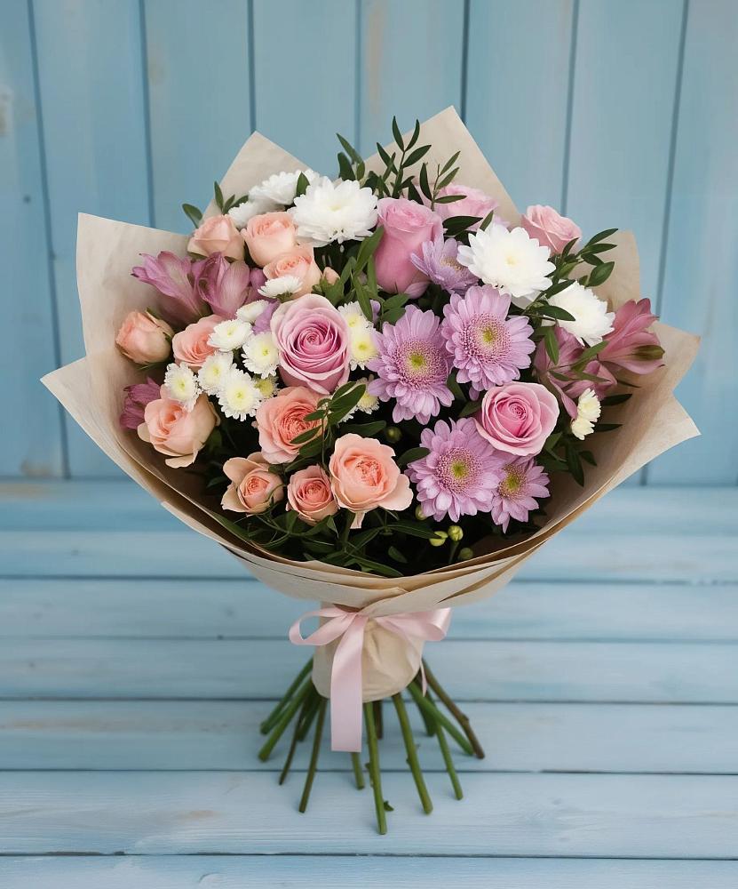 Букет цветов из: Хризантемы, Розы и Альстромерии в Салехарде