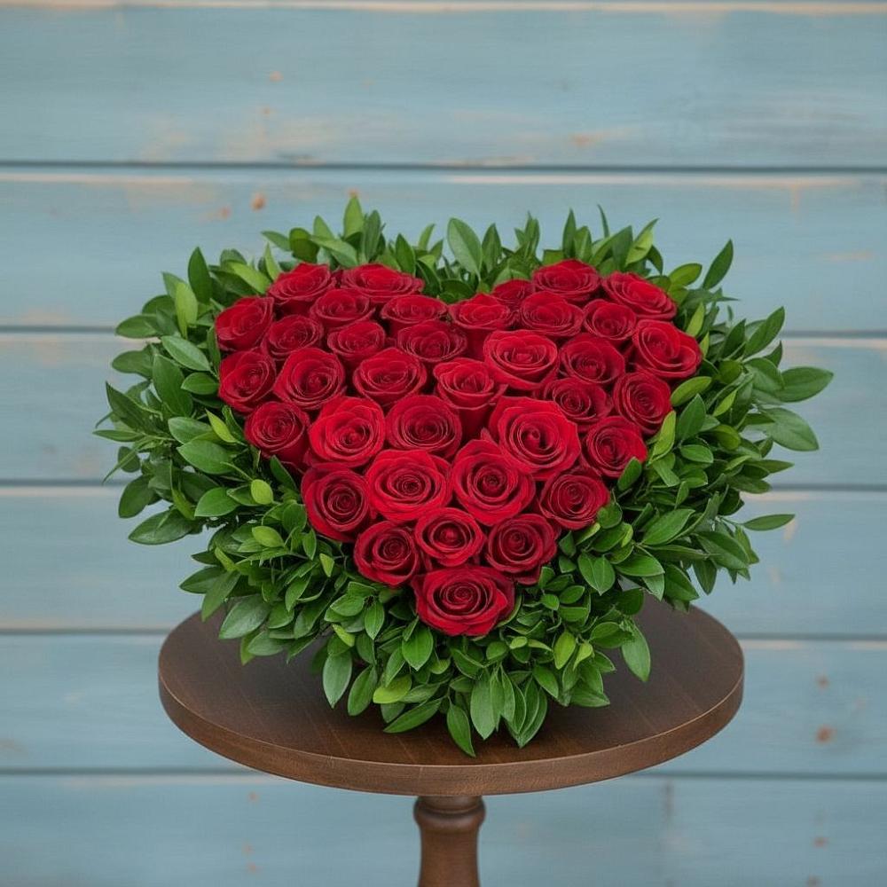 Цветочная композиция из Розы в виде сердца в Салехарде